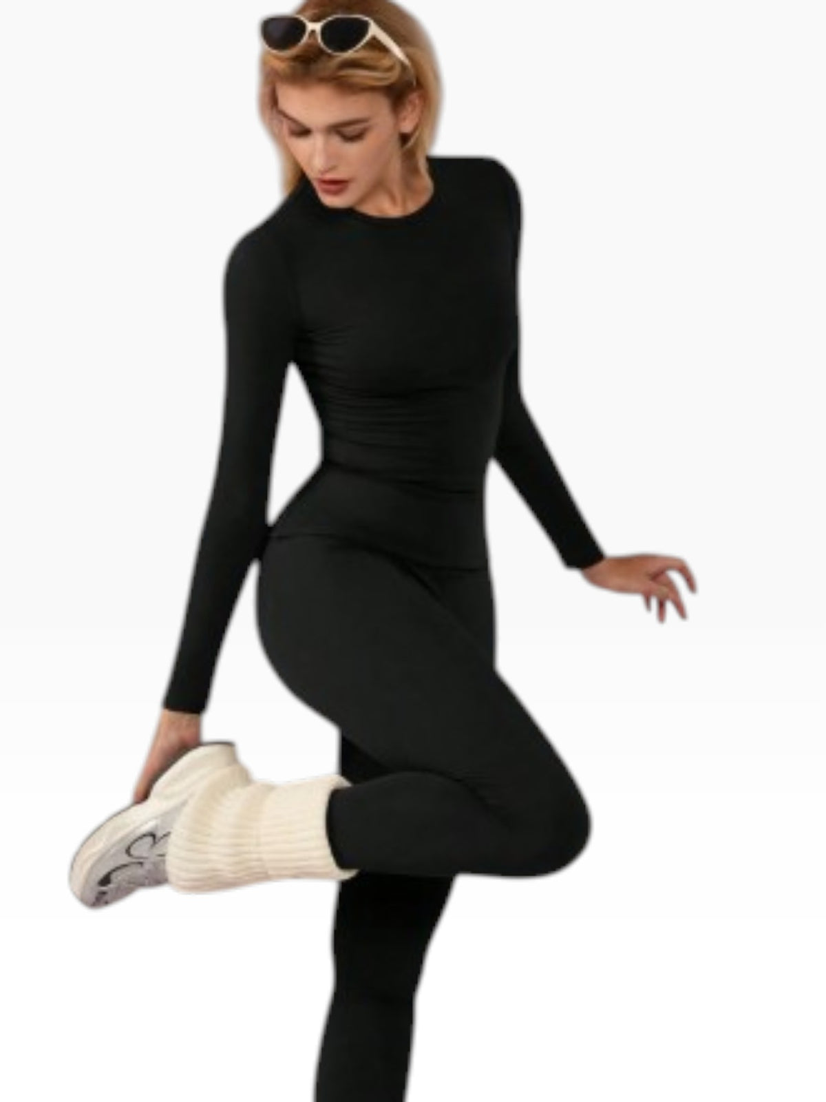 Women’s Warm Black Long sleeve Fitted Top & Leggings Set