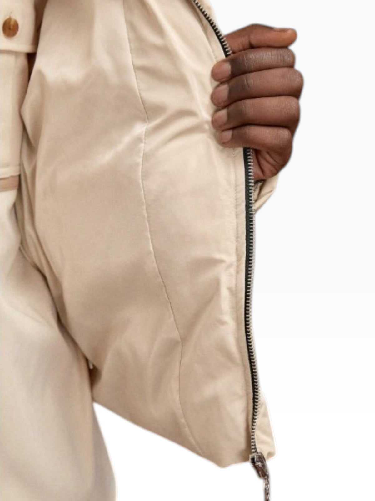 Men’s Cream Quilted High Neck Zip-Up Puffer Jacket