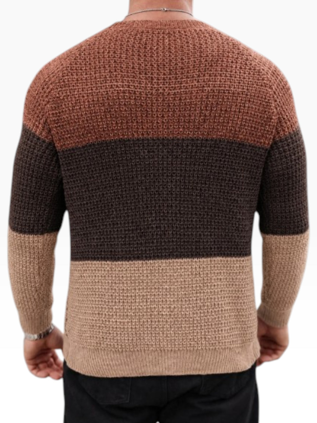 Men’s Textured Color-Block Warm Knit Sweater Beige & Brown