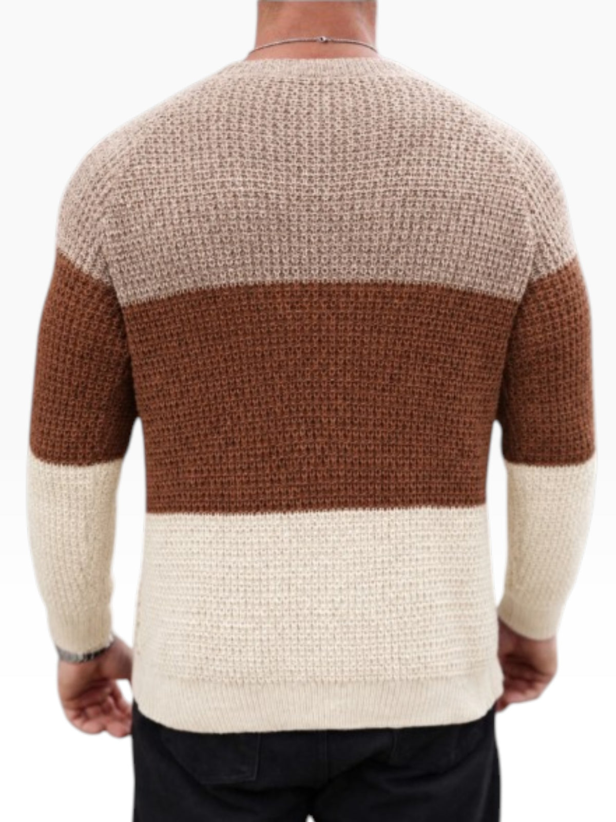 Men’s Textured Color-Block Warm Knit Sweater Beige & Brown