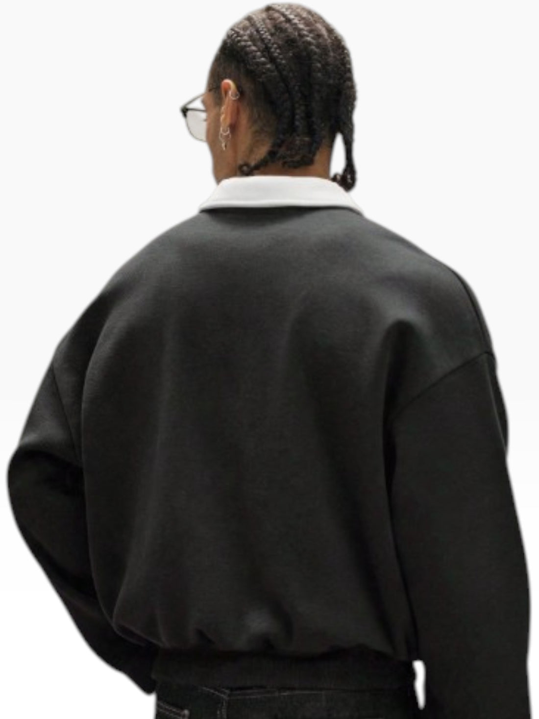 Charcoal Grey Contrast Collar Polo Sweatshirt For Men