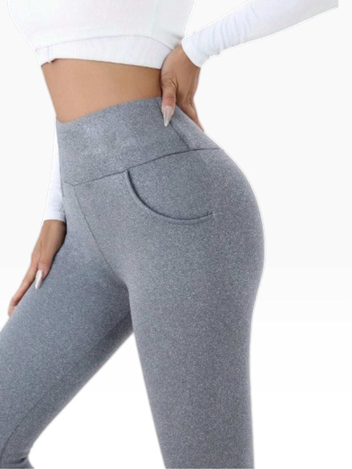 Women’s High Waisted White Fleece-Lined Leggings Casual & Comfortable Fit