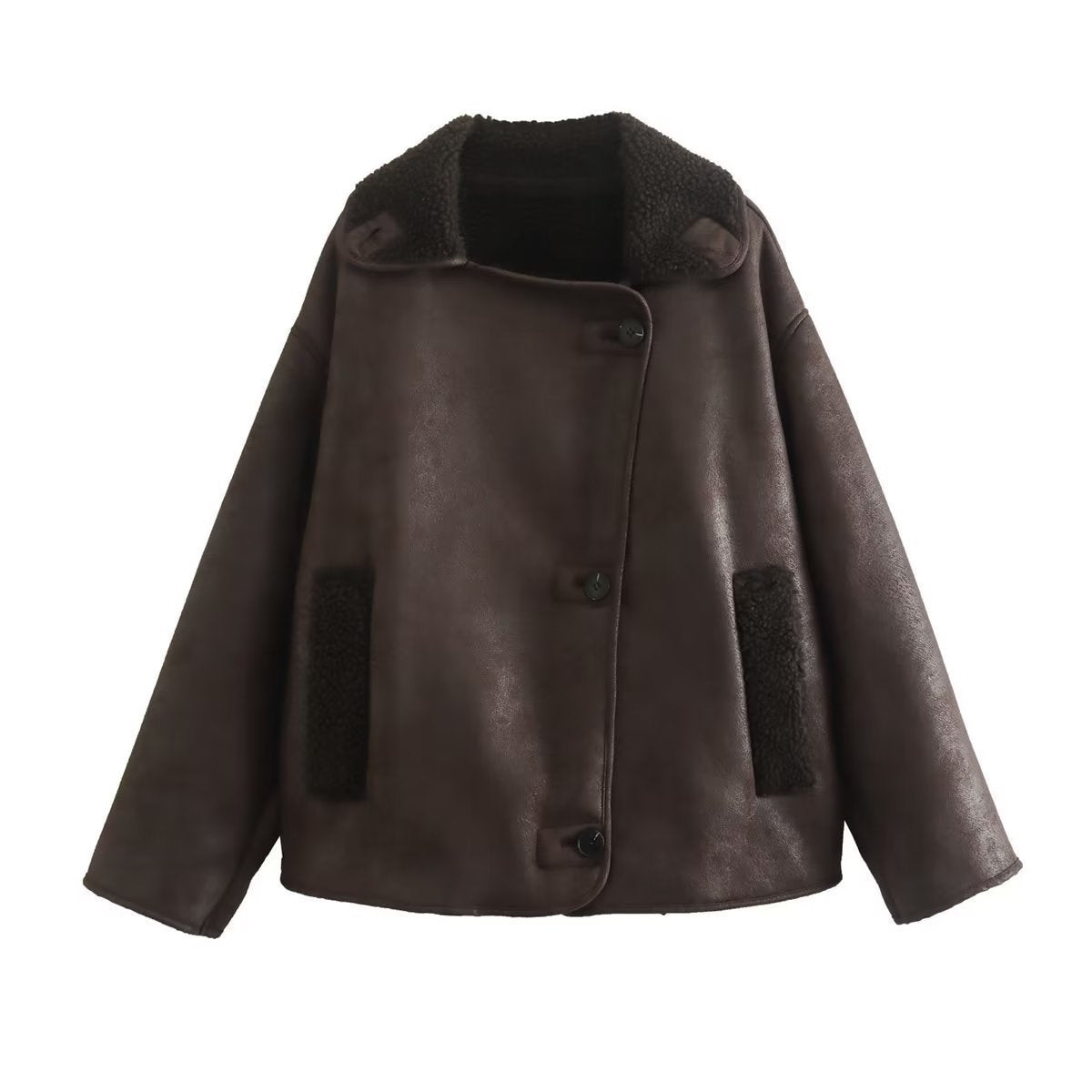 Womens Casual Fur Integrated Lapel Double-Sided Jacket
