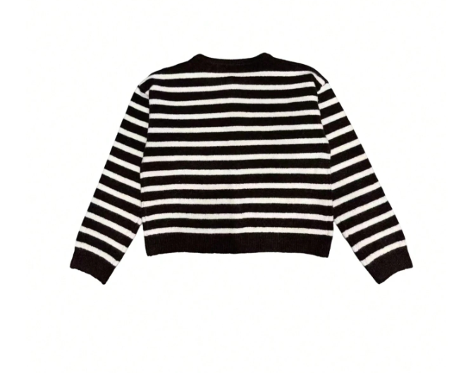 Women's Vintage Striped Knit Cardigan Soft Long Sleeve for Autumn, Winter & Everyday Layering