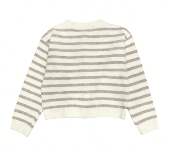 Women's Vintage Striped Knit Cardigan Soft Long Sleeve for Autumn, Winter & Everyday Layering