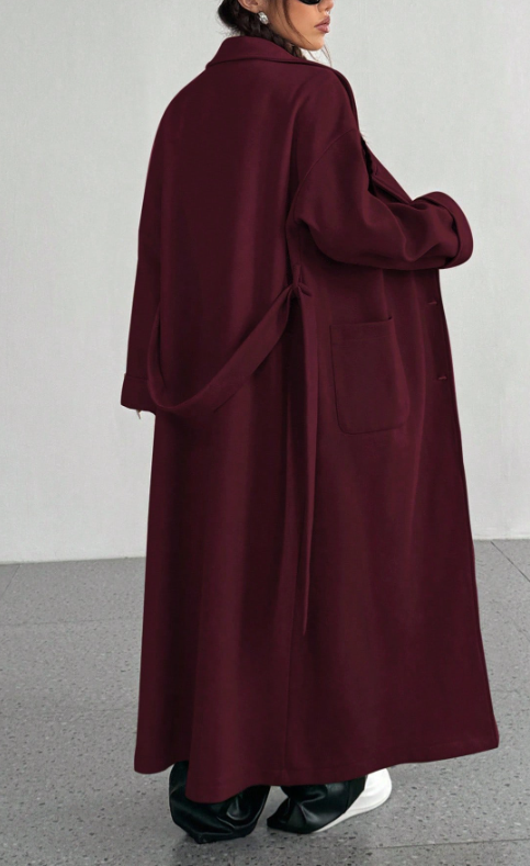 Oversized Woman's Long Wool Blend Coat Casual Solid Colour Open Front Winter Overcoat with Pockets for Autumn's