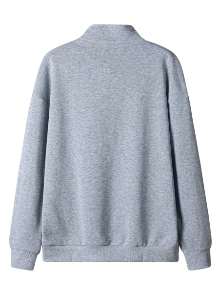 Men’s Warm Light Grey Blue Black Half-Zip Sweatshirt Casual Full Sleeve Pullover For Winters