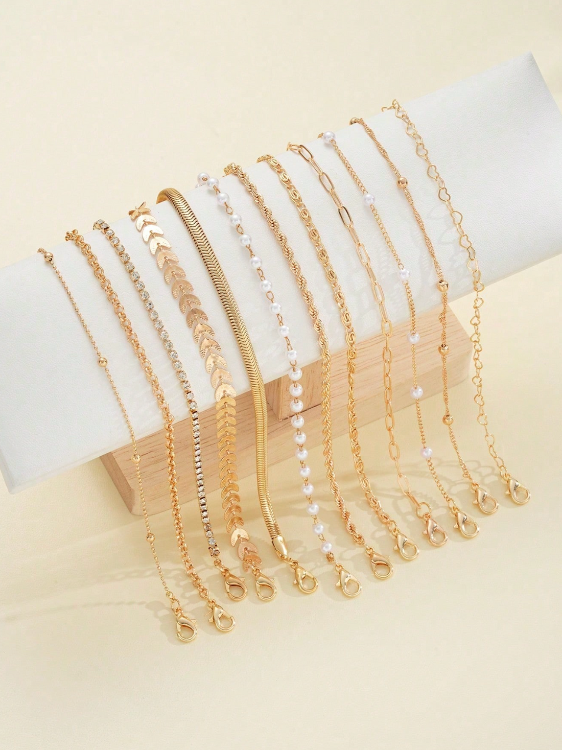 Pearl Crystal Heart Bracelet Set (12 Pcs) Jewellery – Arrow Charm Bracelets, Gift for Her/Girlfriend, Daily & Party Wear