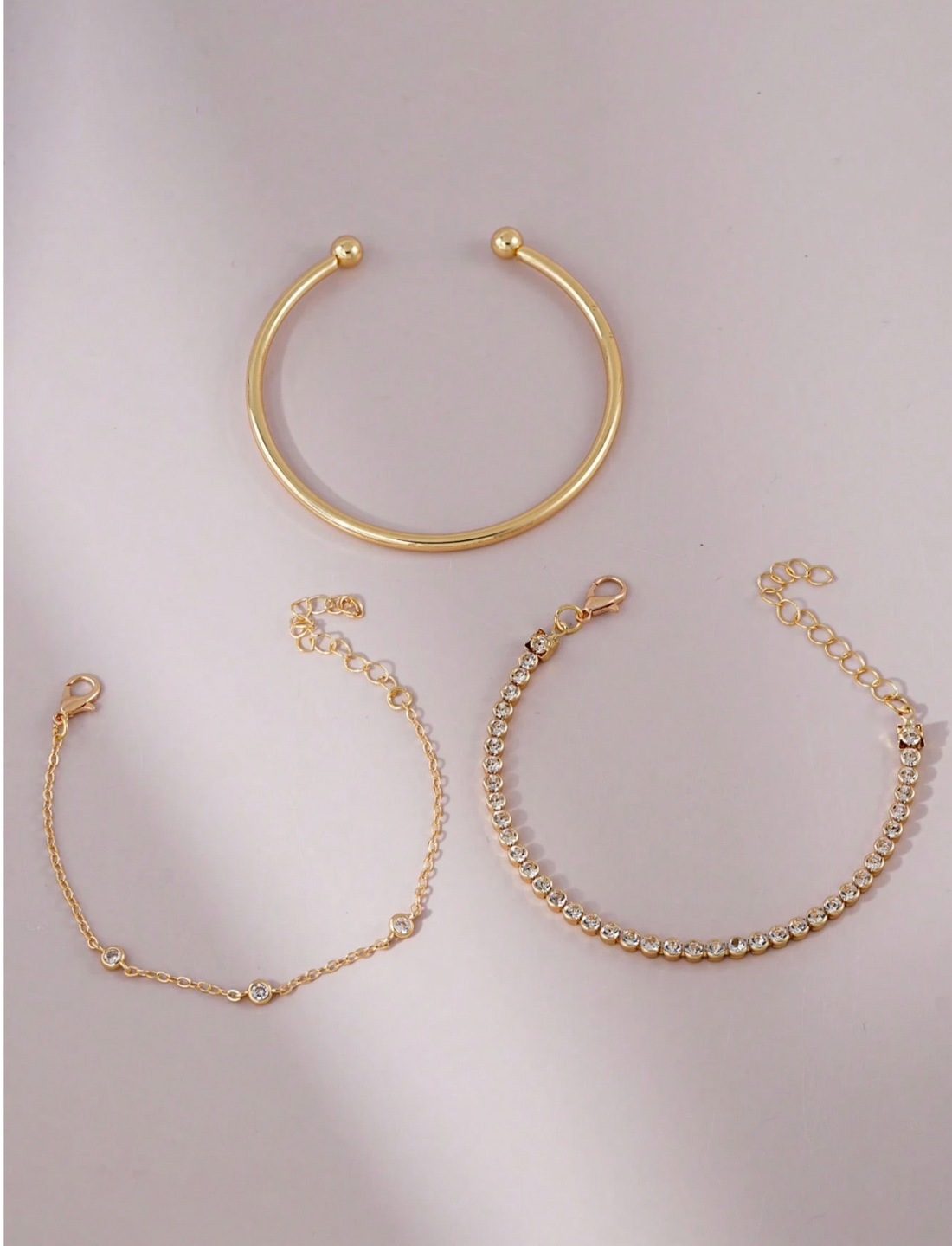 3Pcs Edin Rhinestone Chain Bracelet Set – Layering, For Women, Gifts