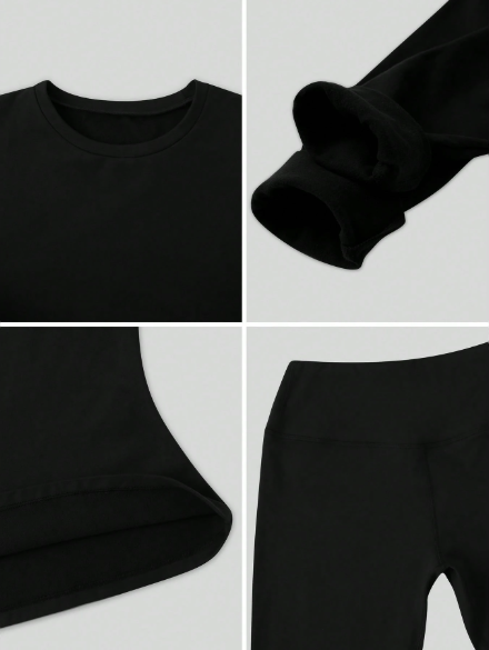 Women’s Warm Black Long sleeve Fitted Top & Leggings Set