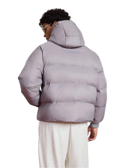 Men’s Lightweight Grey Hooded Puffer Jacket Star Print
