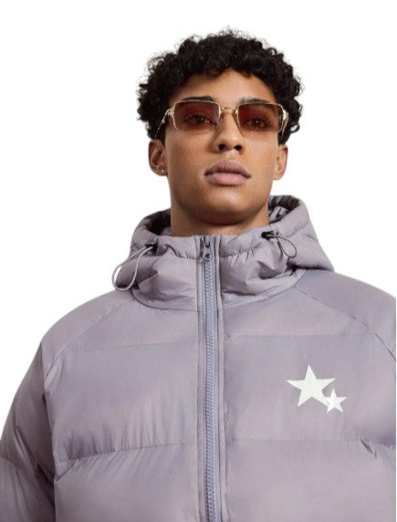 Men’s Lightweight Grey Hooded Puffer Jacket Star Print