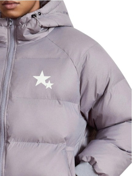 Men’s Lightweight Grey Hooded Puffer Jacket Star Print