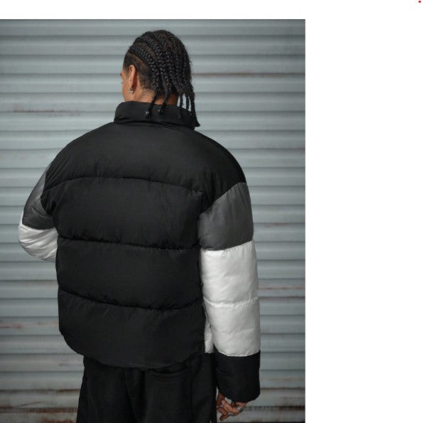 Men’s Warm Black Grey and White Color Block Puffer Jacket Winters