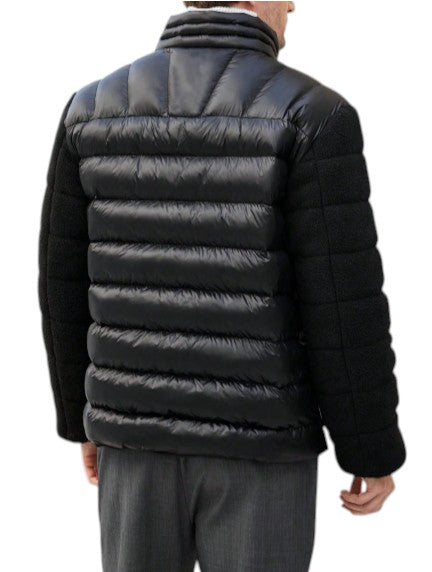 Men’s Black Quilted Puffer Jacket with Fleece Sleeves