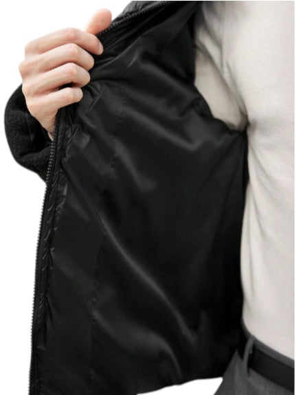 Men’s Black Quilted Puffer Jacket with Fleece Sleeves