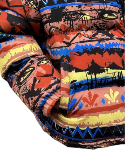 Men’s Warm Multicolor Hooded Printed Puffer Jacket