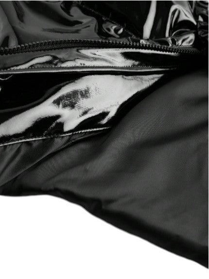 Men’s Longline Black Puffer Vest  Glossy Hooded Winter Gilet