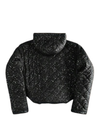 Men’s Black Splatter Print Hooded Puffer  Quilted Winter Jacket