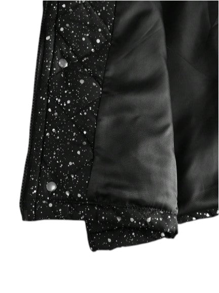 Men’s Black Splatter Print Hooded Puffer  Quilted Winter Jacket