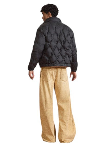 Men’s Black & Brown Quilted Puffer Jacket  Warm Zip-Up Winter Jacket