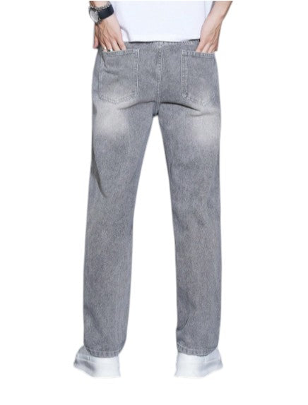 Men’s Grey Washed Five Pocket Straight Leg Casual Denim Jeans