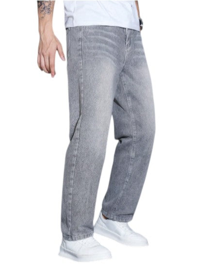 Men’s Grey Washed Five Pocket Straight Leg Casual Denim Jeans