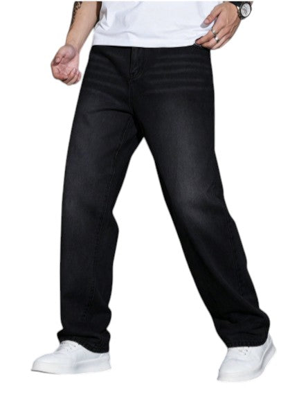 Men’s Grey Washed Five Pocket Straight Leg Casual Denim Jeans