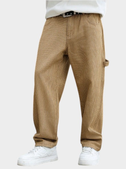 Men’s Brown Textured Relaxed Fit Drawstring Pants