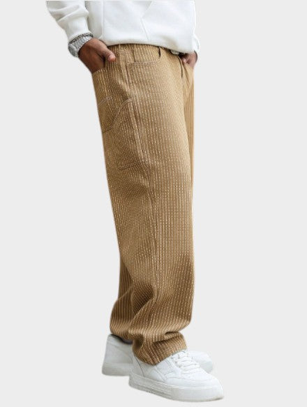 Men’s Brown Textured Relaxed Fit Drawstring Pants