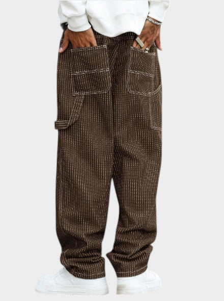 Men’s Brown Textured Relaxed Fit Drawstring Pants