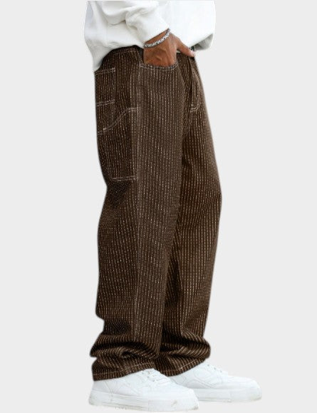 Men’s Brown Textured Relaxed Fit Drawstring Pants