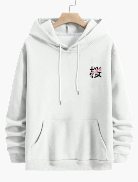 Men’s Black Sakura Graphic Pullover Warm Hoodie