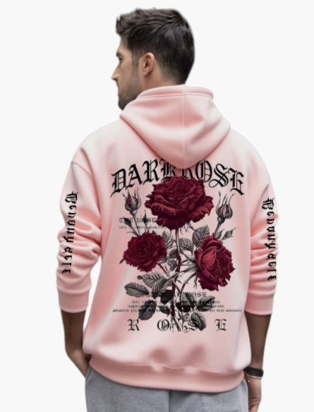 Pink Rose Graphic Pullover Hoodie for Men