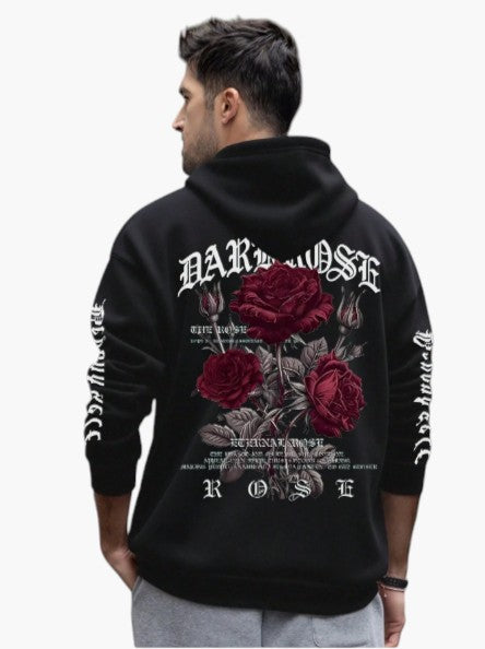 Pink Rose Graphic Pullover Hoodie for Men