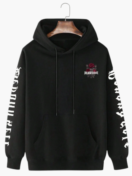 Pink Rose Graphic Pullover Hoodie for Men