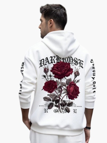 Pink Rose Graphic Pullover Hoodie for Men