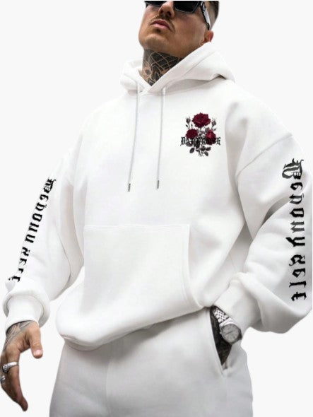 Pink Rose Graphic Pullover Hoodie for Men