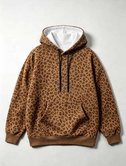 Leopard Print Pullover Warm Hoodie for Men