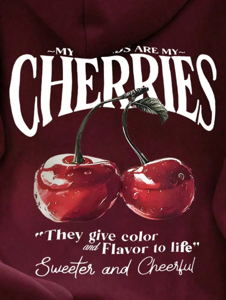 Red White Women’s Cherry Graphic Oversized Hoodie For Travelling Everyday Outings
