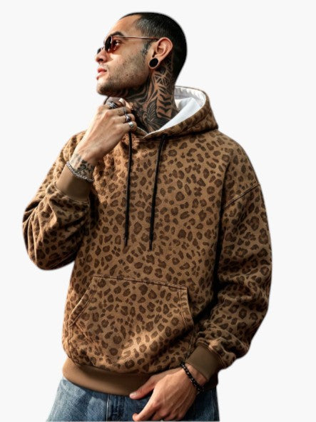 Leopard Print Pullover Warm Hoodie for Men