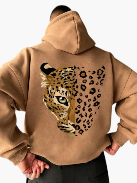 Men’s Brown Leopard Graphic Hoodie Oversized Casual Streetwear