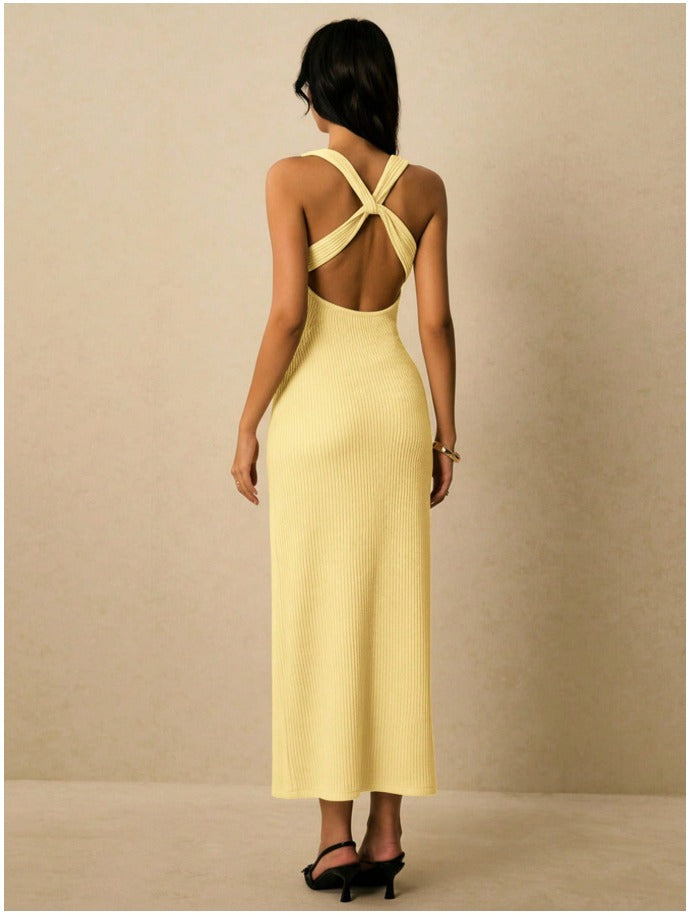 Sweetheart Neck Fitted Sleeveless Dress Women's Elegant Solid Color Maxi Dress