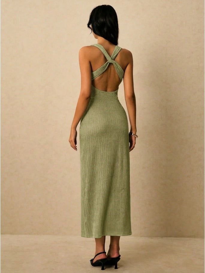 Sweetheart Neck Fitted Sleeveless Dress Women's Elegant Solid Color Maxi Dress