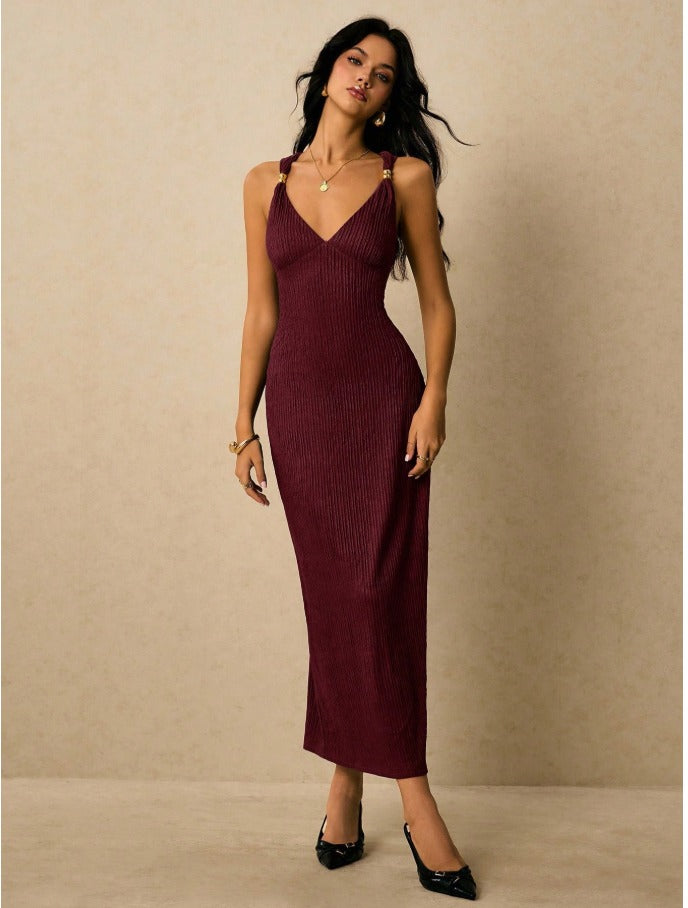 Sweetheart Neck Fitted Sleeveless Dress Women's Elegant Solid Color Maxi Dress