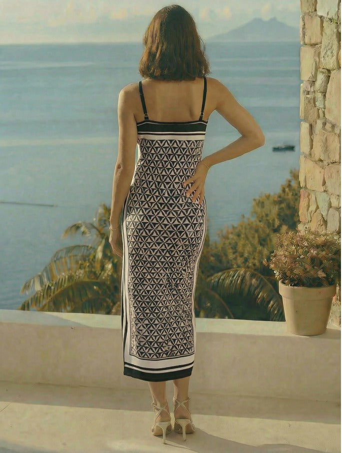 Khaki Leaf Print Twist Waist Midi Dress Women's Elegant Resort & Occasion Cami Dress