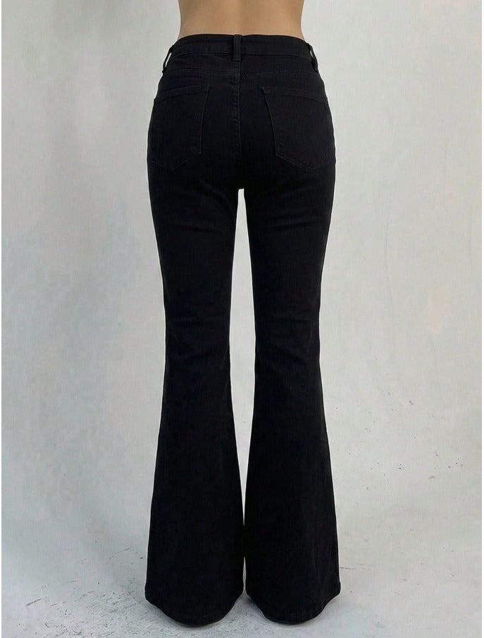 Low Rise Flare Jeans Women's Front Button Pocket Retro Denim