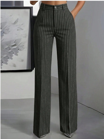 Striped Straight Leg Work Trousers  Women's Casual Business Pants