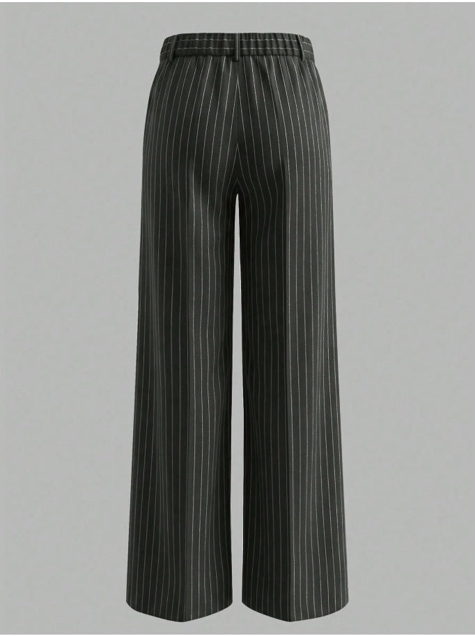 Striped Straight Leg Work Trousers  Women's Casual Business Pants