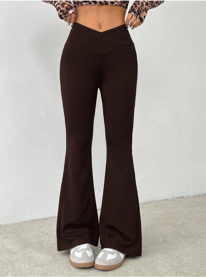 Petite Wrap High Waist Flared Pants Women's Simple Solid Color Trousers
